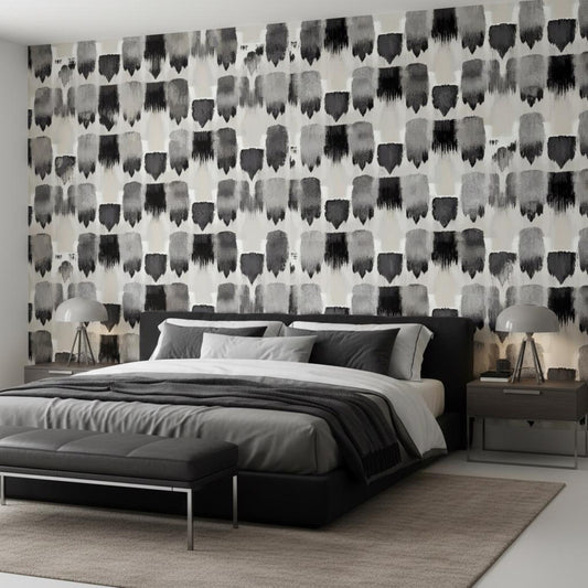 Abstract Brushstroke Wallpaper Black Gray | Modern Painterly Pattern | Contemporary Art Mural | Peel and Stick