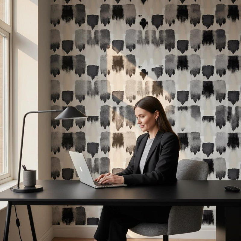 Abstract Brushstroke Wallpaper Black Gray | Modern Painterly Pattern | Contemporary Art Mural | Peel and Stick