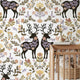 Folk Art Deer Wallpaper Botanical | Scandinavian Floral Nursery | Nordic Animal Pattern | Peel and Stick