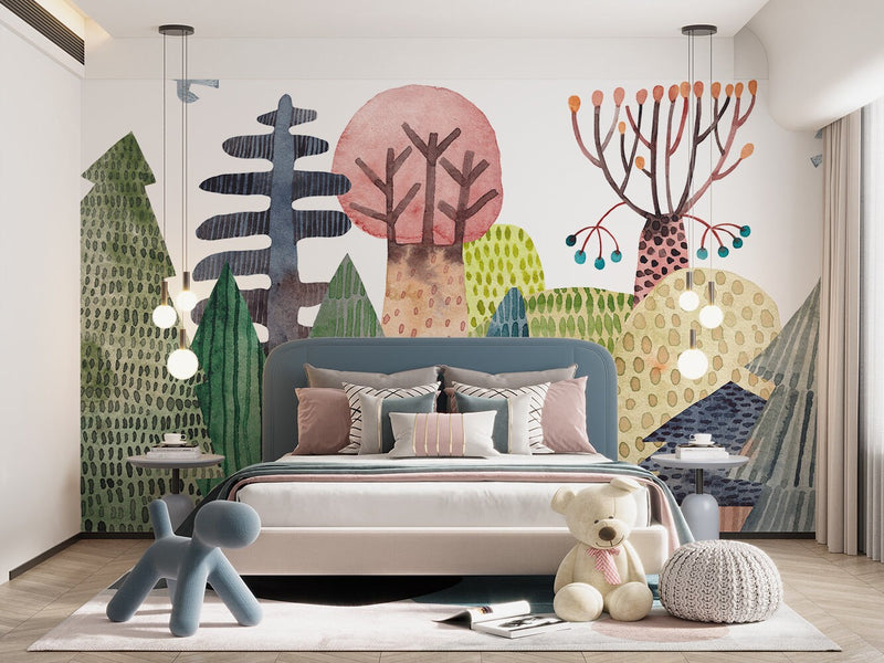Watercolor Forest Wall Mural: Removable Kids Room Wallpaper