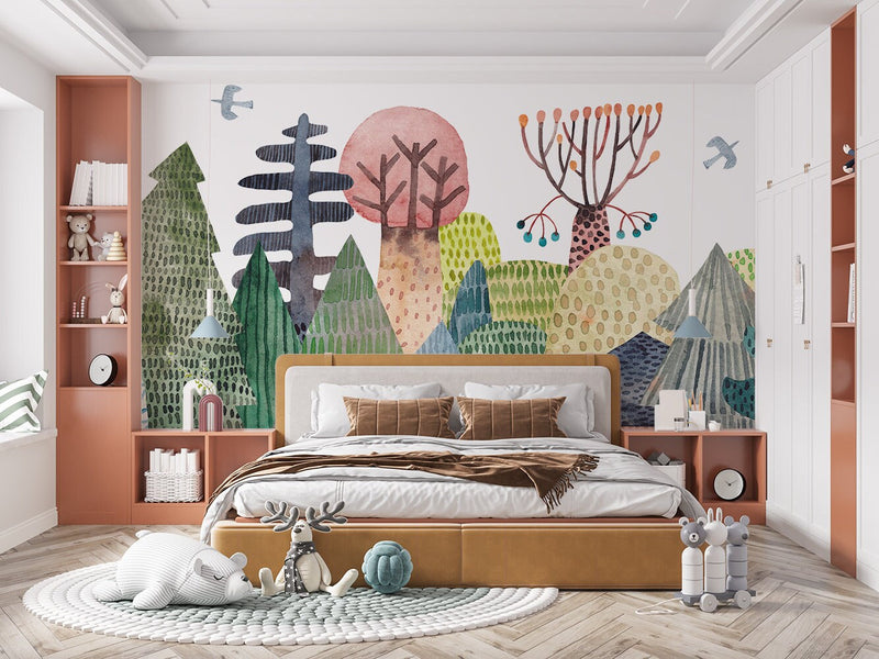 Watercolor Forest Wall Mural: Removable Kids Room Wallpaper