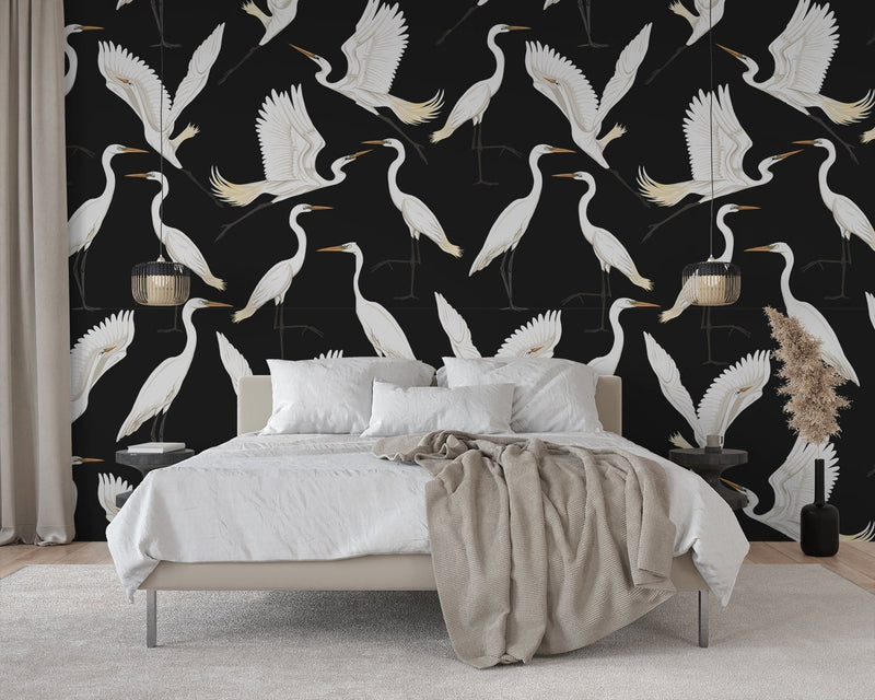chinoiserie wallpaper peel and stick heron wallpaper crane wall mural