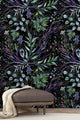Dark botanical wallpaper, peel and stick wallpaper, secret garden wall mural