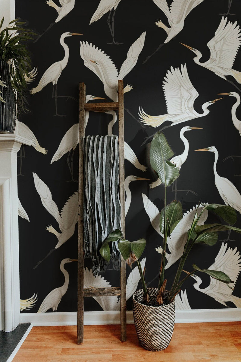 chinoiserie wallpaper peel and stick heron wallpaper crane wall mural