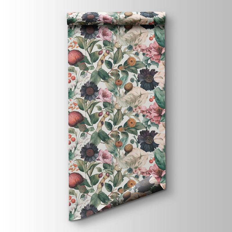 Botanical wallpaper peel and stick, minimal herbs wall mural, removable wallpaper