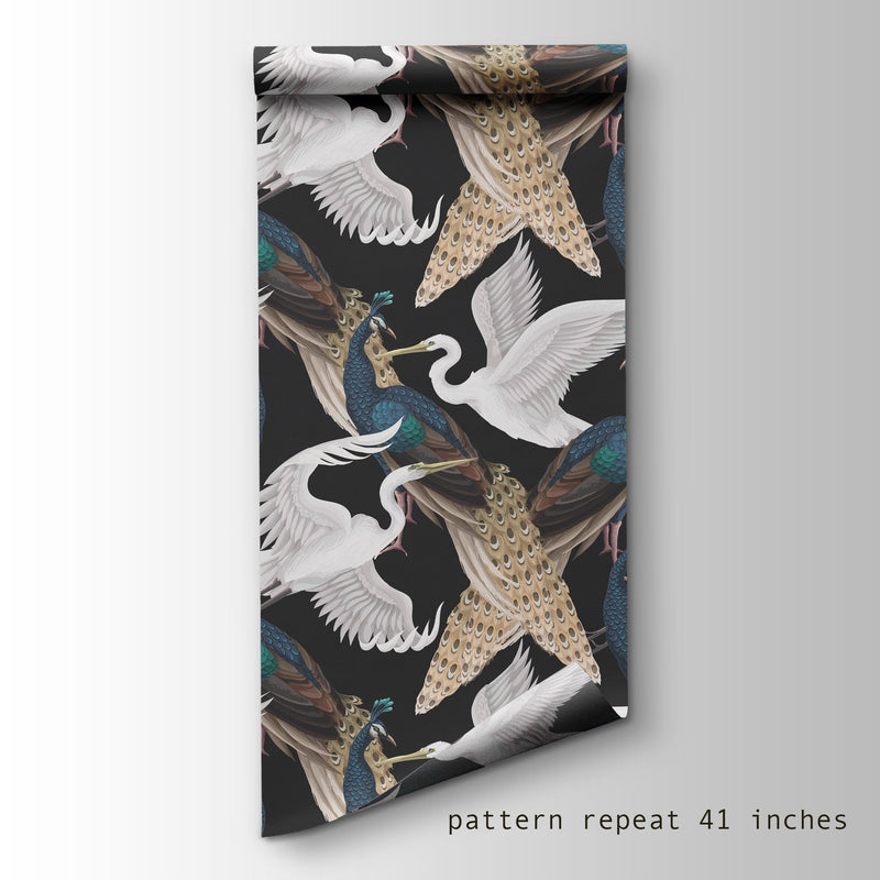 Chinoiserie Birds Wallpaper: Tropical Peel and Stick Wall Mural