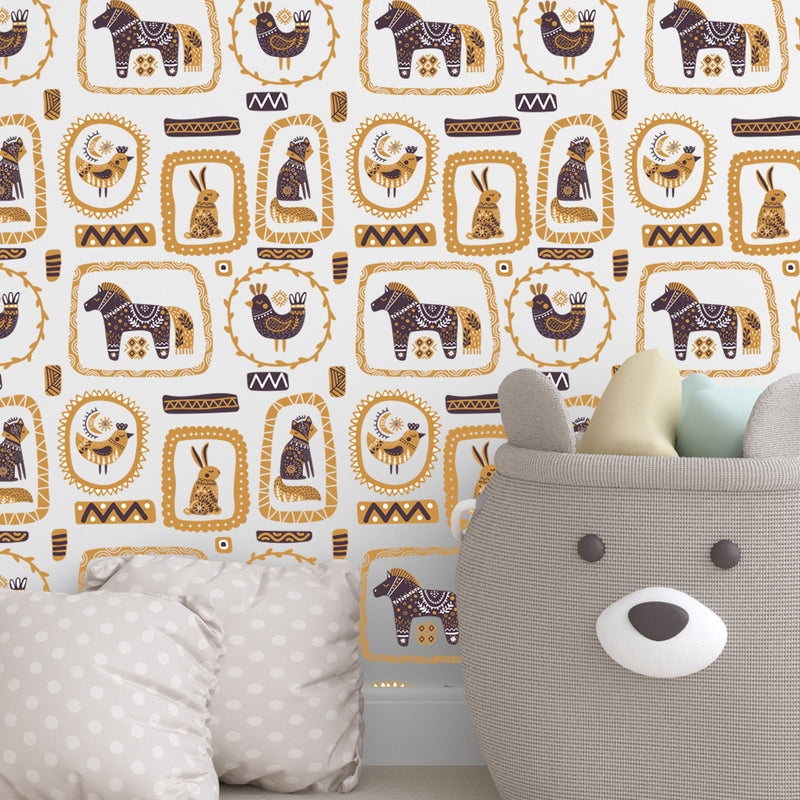 Vintage Animals Kids Wallpaper: Peel and Stick Nursery Wall Mural ...