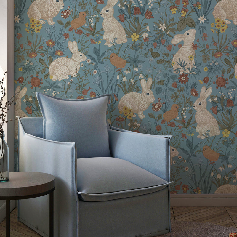 Vintage Rabbits Wallpaper, Kids Wallpaper Peel and Stick Nursery Boho ...