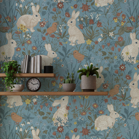 Vintage Rabbits Wallpaper, Kids Wallpaper Peel and Stick Nursery Boho ...