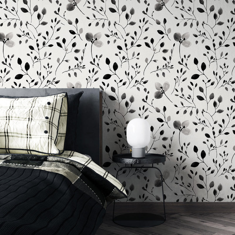 Black and White Wildflower Wallpaper - Peel and Stick or Traditional