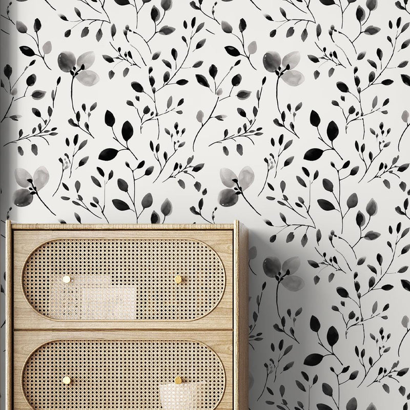 Black and White Wildflower Wallpaper - Peel and Stick or Traditional