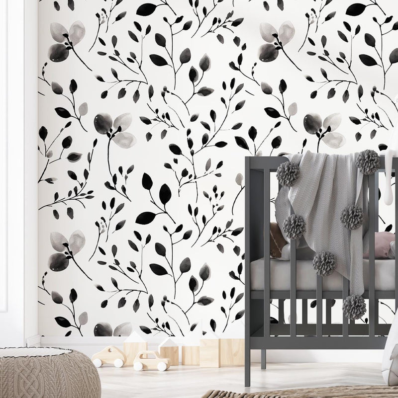 Black and White Wildflower Wallpaper - Peel and Stick or Traditional