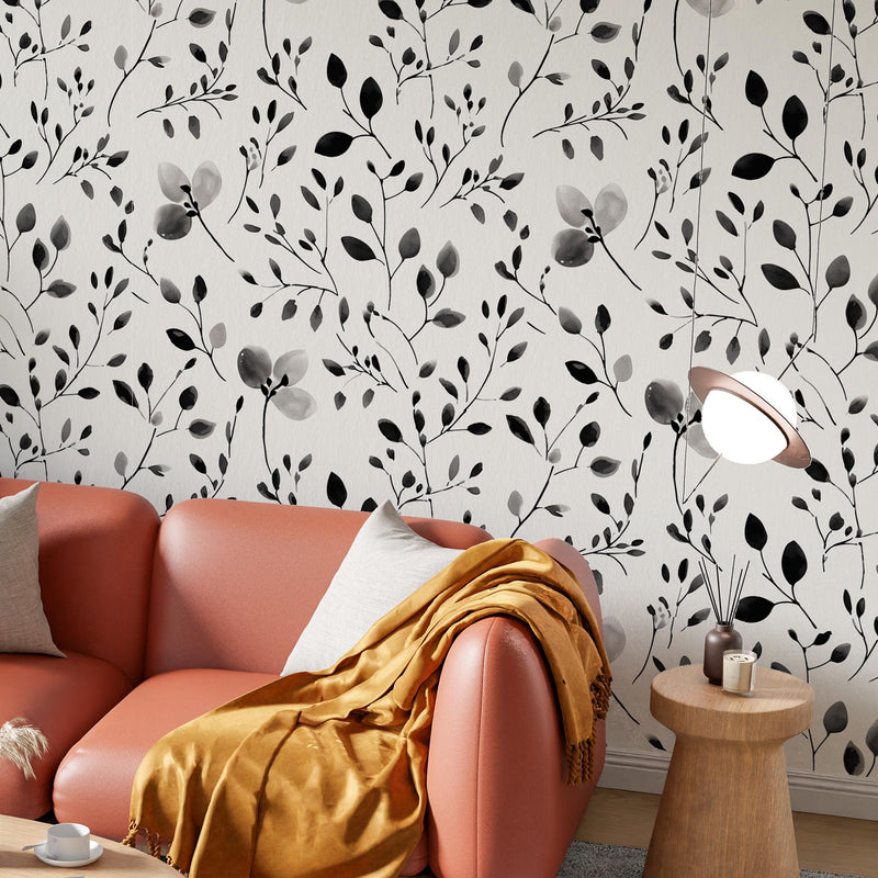 Black and White Wildflower Wallpaper - Peel and Stick or Traditional