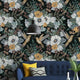 Wallpaper Peel and stick,  dark floral wallpaper with birds, moody wall decor
