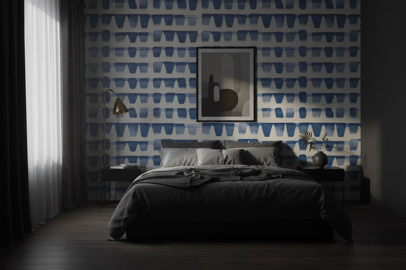 Blue Ikat Wallpaper Peel and Stick | Removable Boho Geometric Wall Decor | Modern Scandinavian Wallpaper
