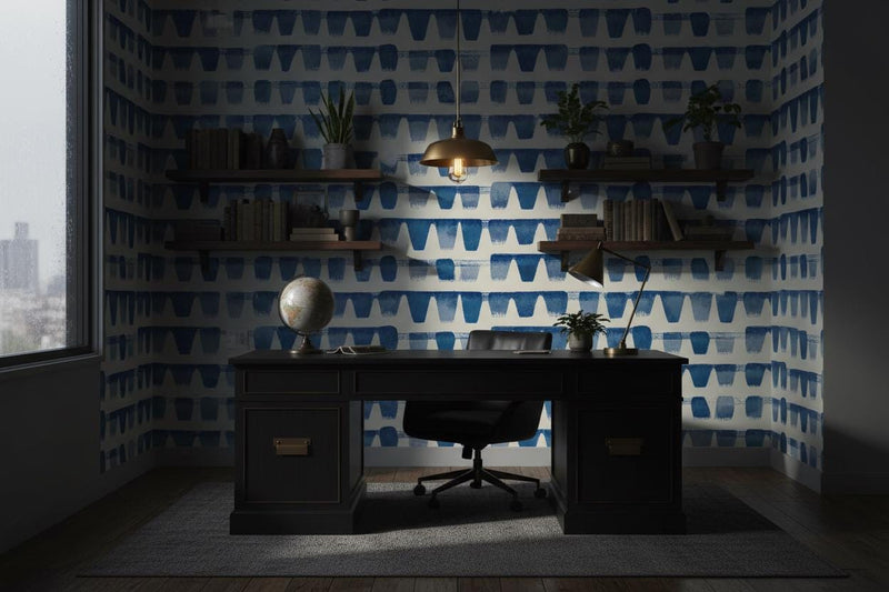 Blue Ikat Wallpaper Peel and Stick | Removable Boho Geometric Wall Decor | Modern Scandinavian Wallpaper