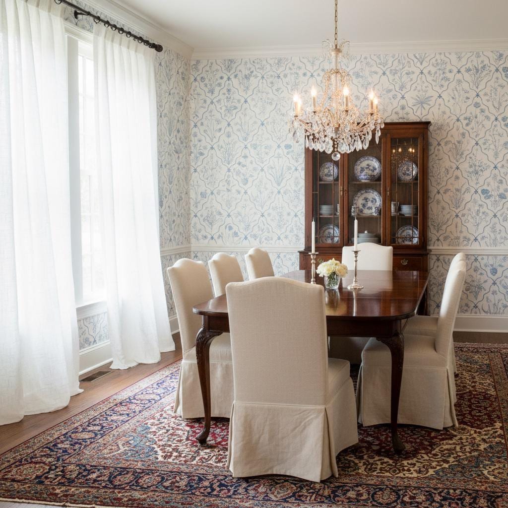 Delicate Blue Floral Wallpaper | Vintage Botanical Pattern | Removable Peel and Stick Wallpaper