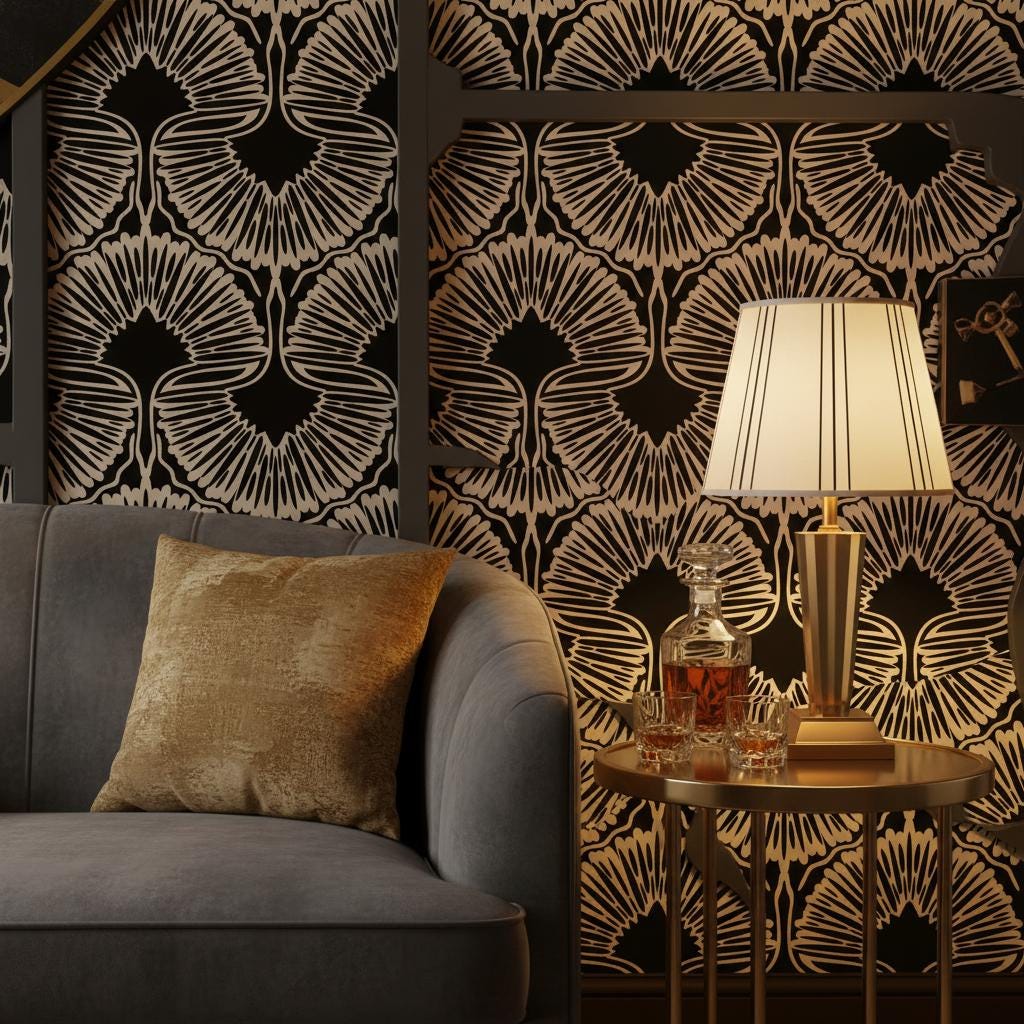 Art Deco Wallpaper | Removable Geometric Fan Wallpaper | Glamorous Statement Wall