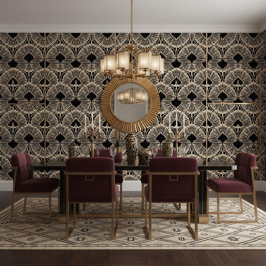 Art Deco Wallpaper | Removable Geometric Fan Wallpaper | Glamorous Statement Wall