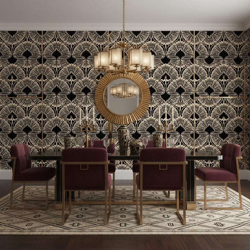 Art Deco Wallpaper | Removable Geometric Fan Wallpaper | Glamorous Statement Wall