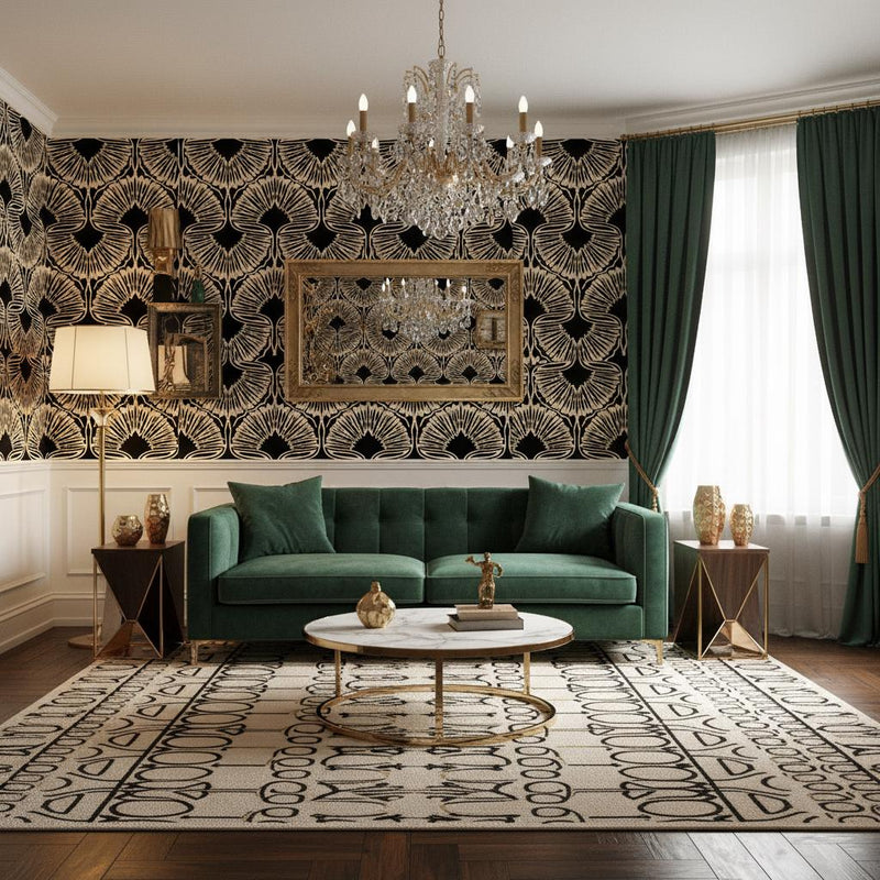 Art Deco Wallpaper | Removable Geometric Fan Wallpaper | Glamorous Statement Wall