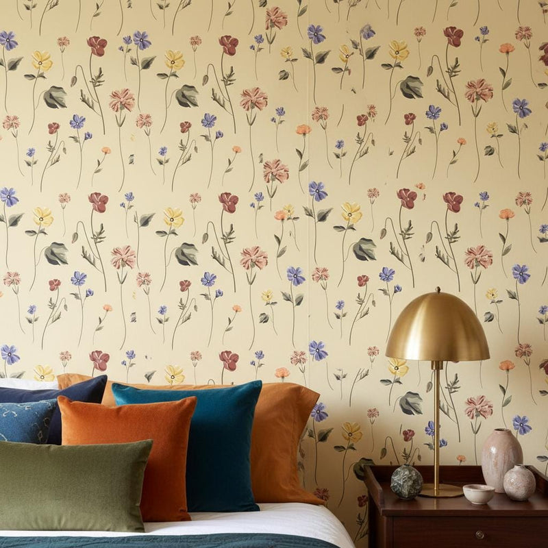 Wildflower Wallpaper Peel and Stick | Delicate Floral Pattern | Maximalist Boho Wall Decor