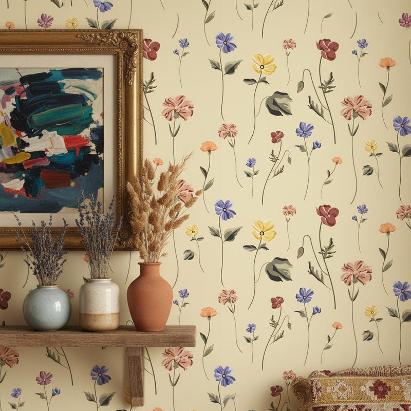 Wildflower Wallpaper Peel and Stick | Delicate Floral Pattern | Maximalist Boho Wall Decor
