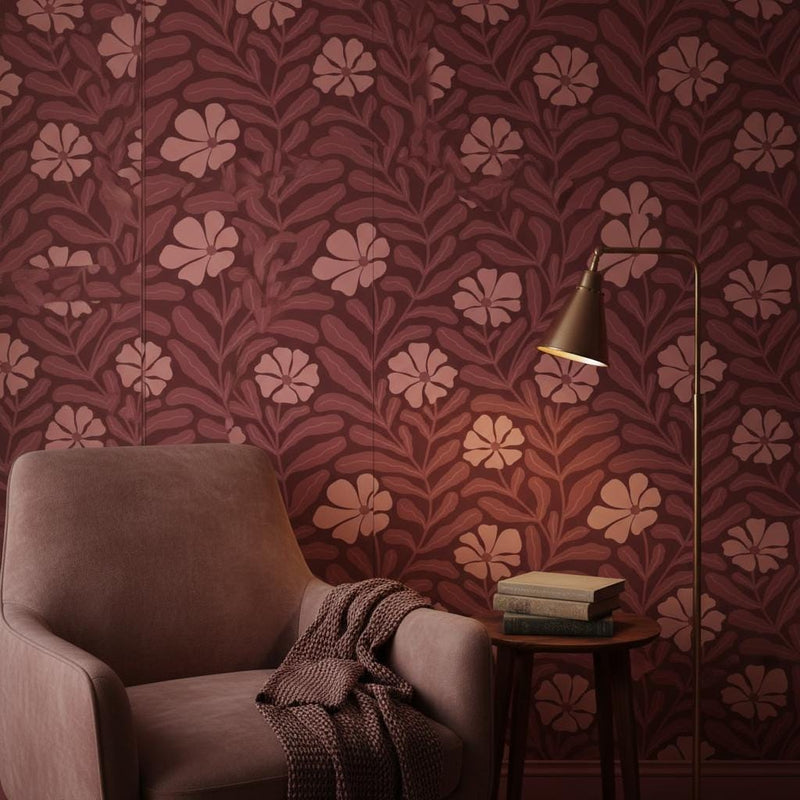 Art Nouveau Wallpaper - Dusty Pink Floral Tile Peel and Stick | Removable Vintage Pattern