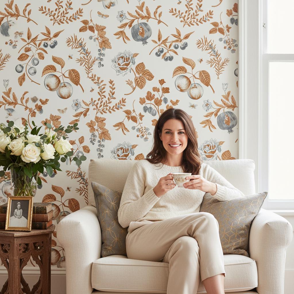 Vintage Botanical Wallpaper - Fruit Garden Peel and Stick