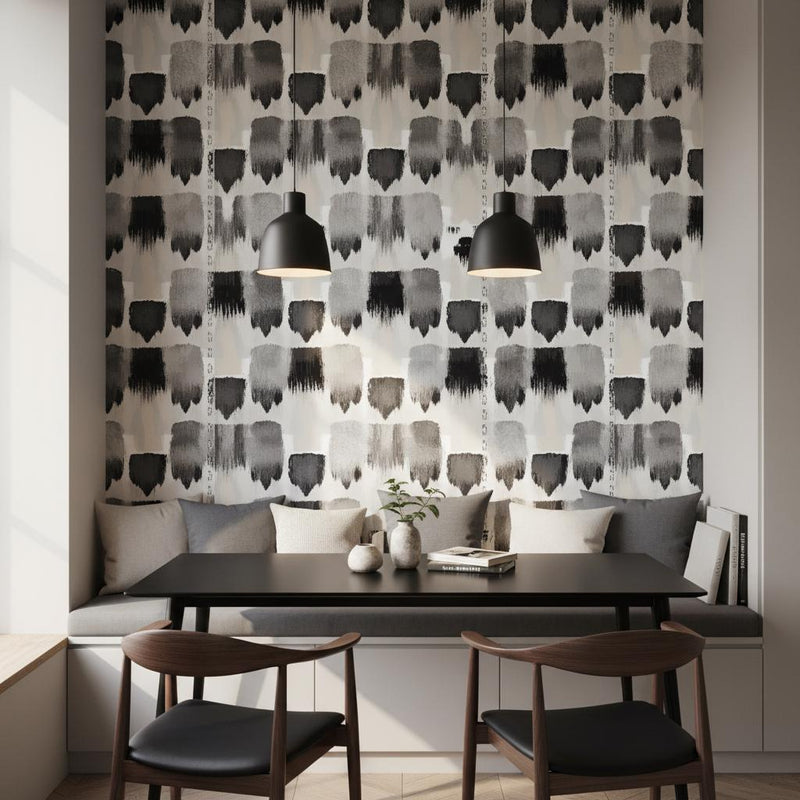 Abstract Brushstroke Wallpaper Black Gray | Modern Painterly Pattern | Contemporary Art Mural | Peel and Stick