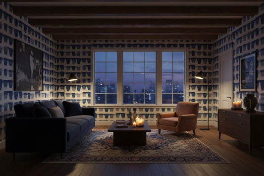 Blue Ikat Wallpaper Peel and Stick | Removable Boho Geometric Wall Decor | Modern Scandinavian Wallpaper