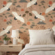 Japanese Crane Wallpaper Peel and Stick | Mount Fuji Wallpaper | Japandi Asian Inspired Wall Decor