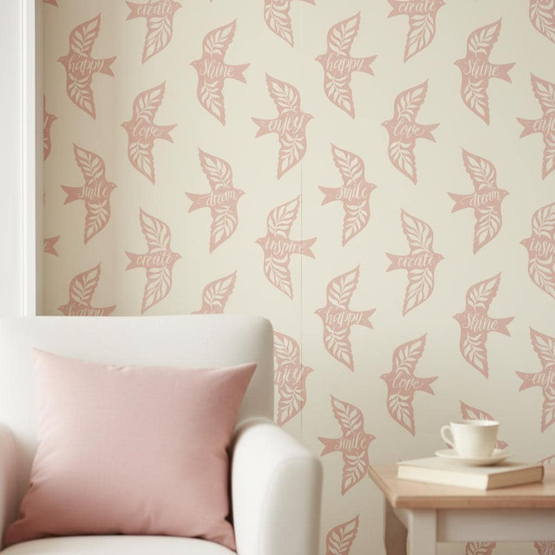 Pink Inspirational Wallpaper Peel and Stick | Motivational Quote Pattern | Nursery Girl Room Decor