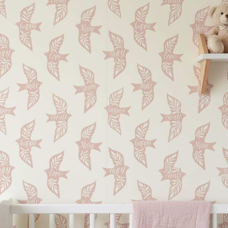 Pink Inspirational Wallpaper Peel and Stick | Motivational Quote Pattern | Nursery Girl Room Decor