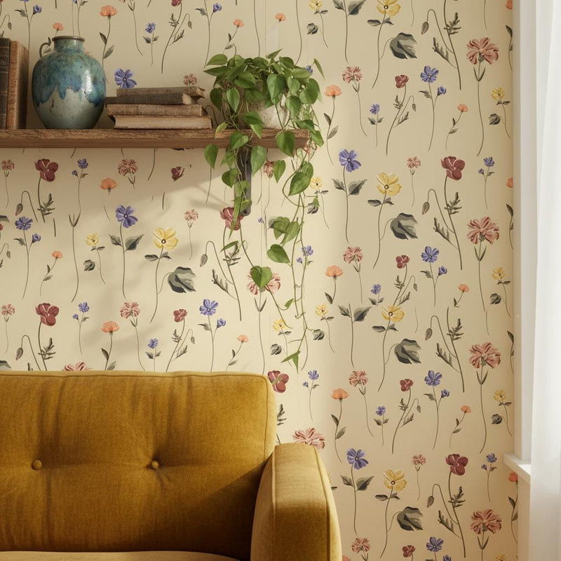 Wildflower Wallpaper Peel and Stick | Delicate Floral Pattern | Maximalist Boho Wall Decor