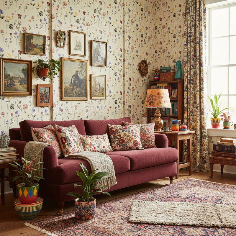 Wildflower Wallpaper Peel and Stick | Delicate Floral Pattern | Maximalist Boho Wall Decor