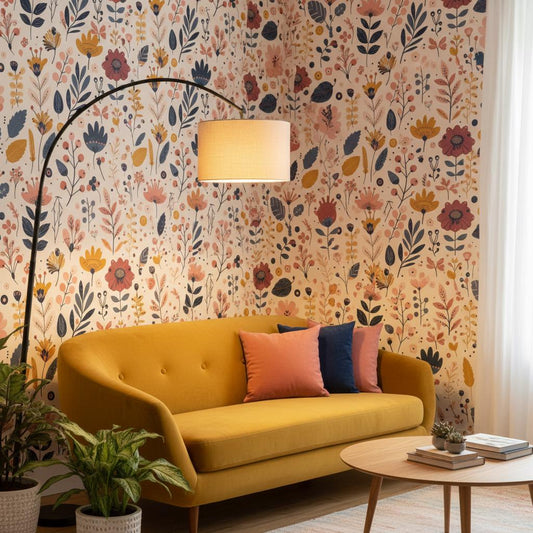 Modern Botanical Wallpaper -Wildflower Peel and Stick | Removable Floral Pattern