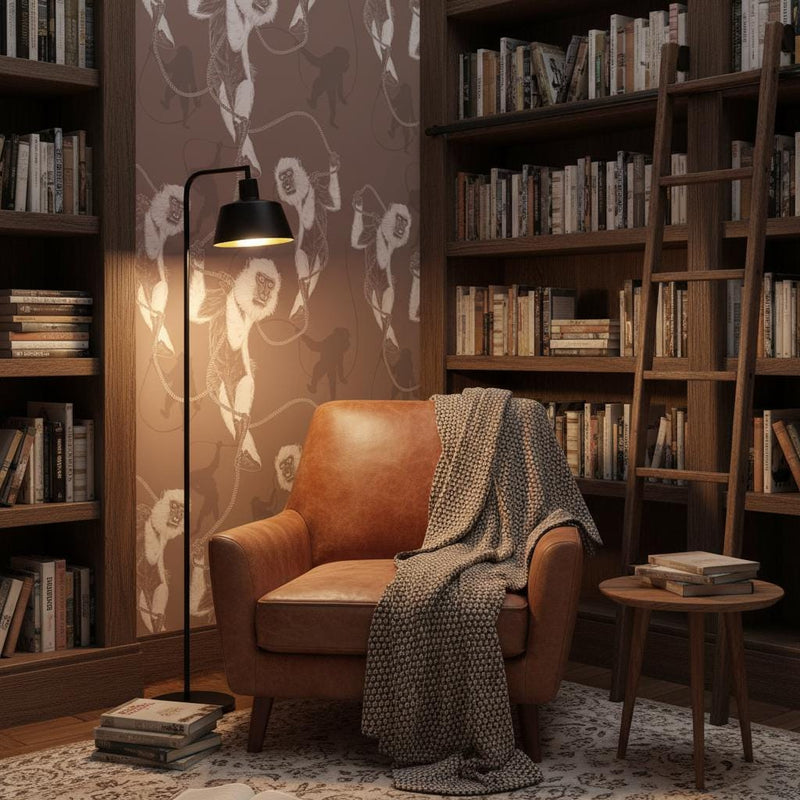 Lemur Wallpaper - Brown Animal Sketch Peel and Stick | Removable Wildlife Pattern