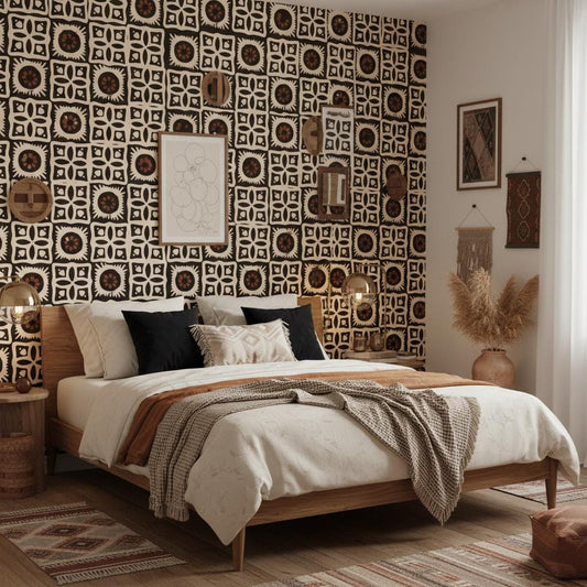 Tribal Wallpaper - eclectic  Peel and Stick | Removable Ethnic Pattern