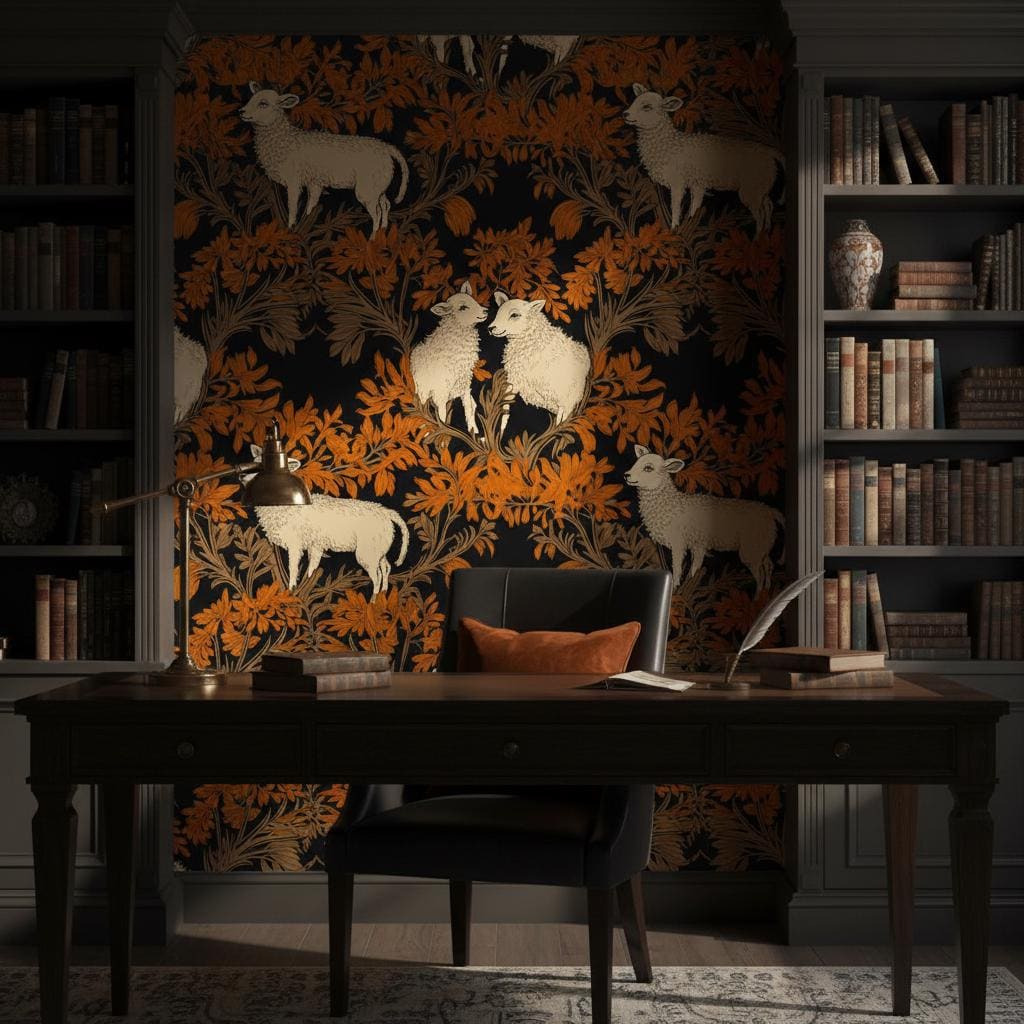 Dark Moody Animal Print Peel and Stick | Removable Autumn Botanical Mural