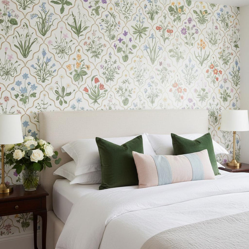 Delicate Floral Wallpaper | Vintage Botanical Pattern | Removable Peel and Stick Wallpaper