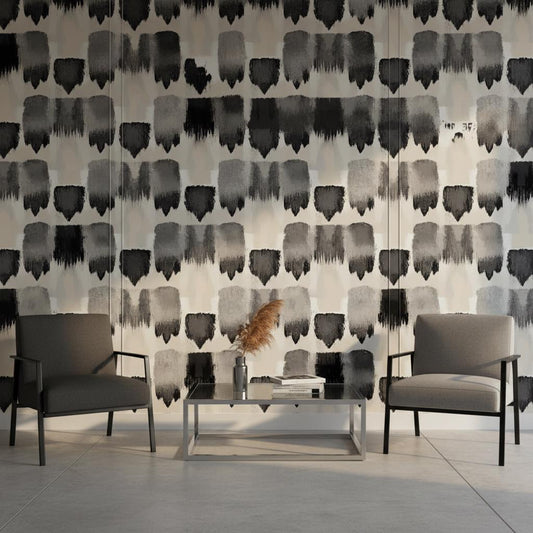 Abstract Brushstroke Wallpaper Black Gray | Modern Painterly Pattern | Contemporary Art Mural | Peel and Stick