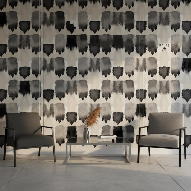 Abstract Brushstroke Wallpaper Black Gray | Modern Painterly Pattern | Contemporary Art Mural | Peel and Stick