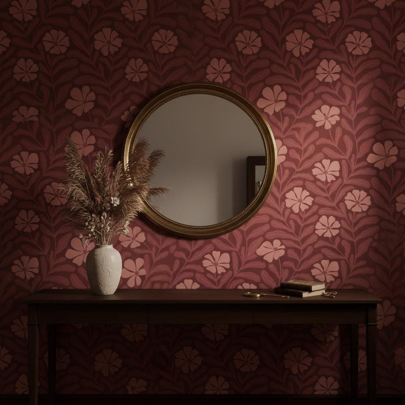 Art Nouveau Wallpaper - Dusty Pink Floral Tile Peel and Stick | Removable Vintage Pattern