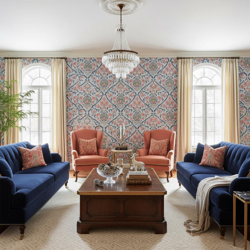 Damask Wallpaper | Floral Wall Mural |  Peel and Stick Removable