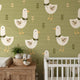 Modern Goose Wallpaper Olive Green | Scandinavian Farmhouse Nursery | Botanical Kids Room Decor | Peel and Stick