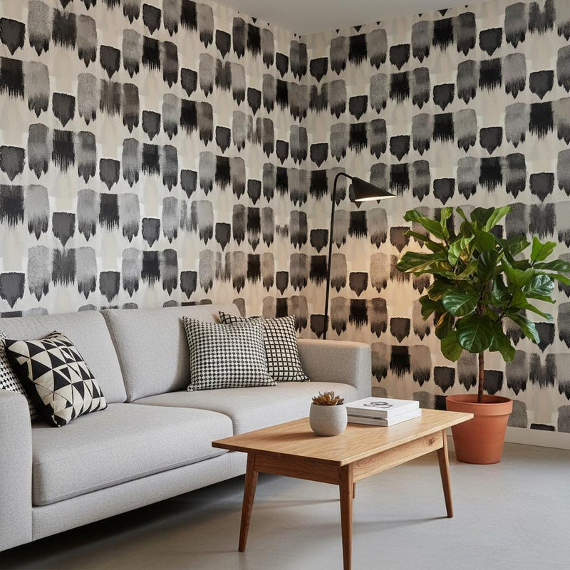 Abstract Brushstroke Wallpaper Black Gray | Modern Painterly Pattern | Contemporary Art Mural | Peel and Stick