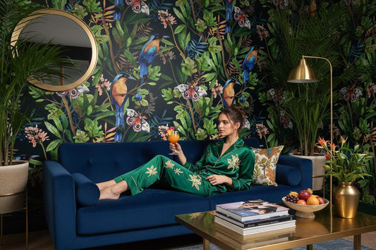 Tropical Bird Wallpaper Dark | Exotic Moth Botanical | Luxury Jungle Mural | Peel and Stick