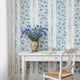 Botanical Stripe Wallpaper | Blue Leaf | Elegant Vertical Stripes | Peel and Stick| Cottage Garden