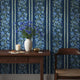 Dark Navy Wallpaper | Blue Botanical Stripe Wall Mural | Moody Floral Garden Decor | Peel and Stick Removable Wallpaper